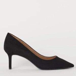 H&M Black Faux Suede Heels Stiletto Kitten Size 10.5 US